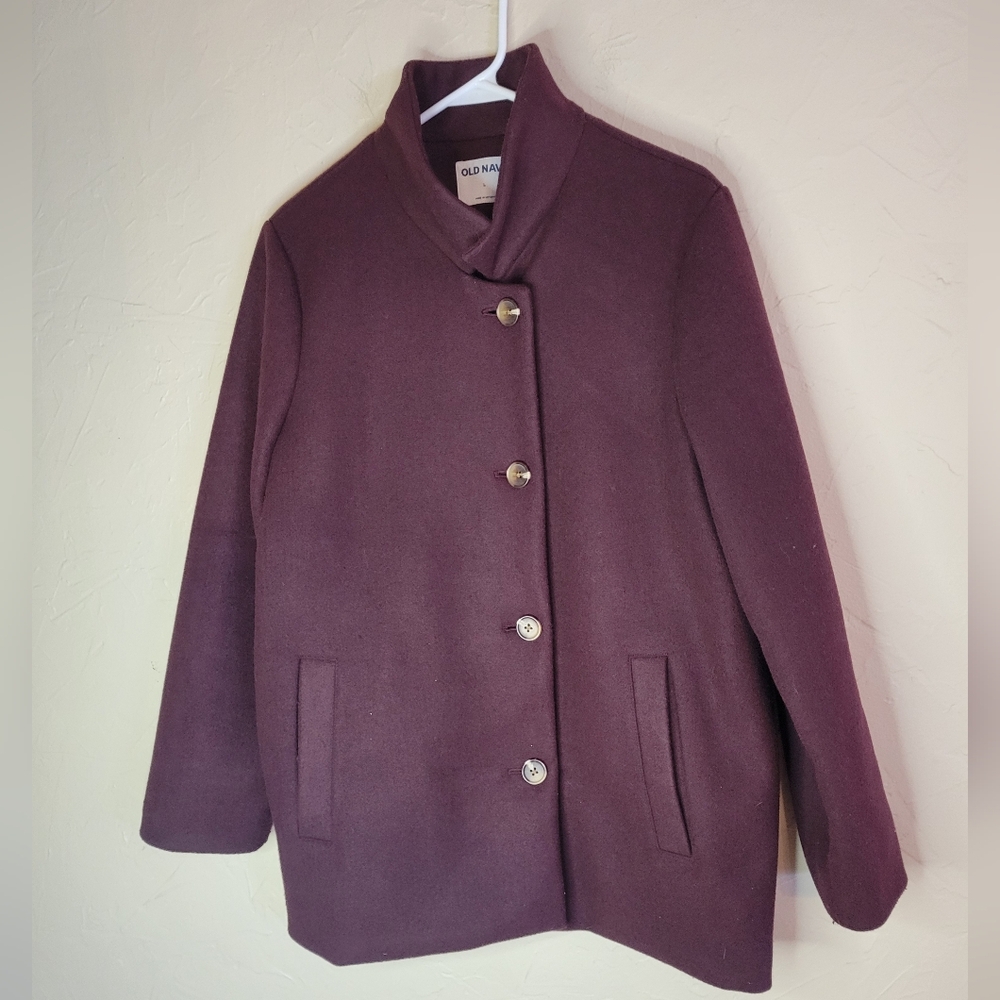Old Navy brushed maroon button close fully lined car coat, sz L - Picture 3 of 6